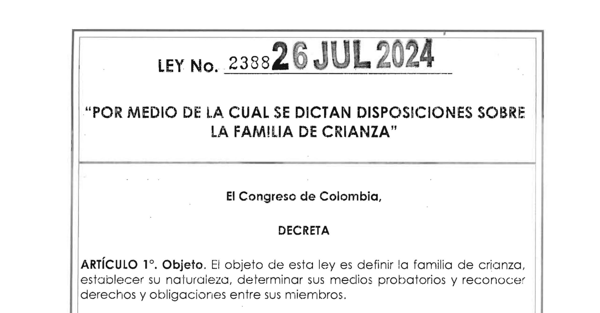 RECONOCIMIENTO PLENO DE DERECHOS PARA LOS HIJOS DE CRIANZA | LEY 2388 DE 2024